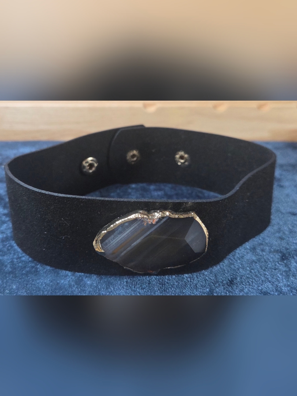 Large Natural Agate Slice Choker | Wide Black Statement Necklace